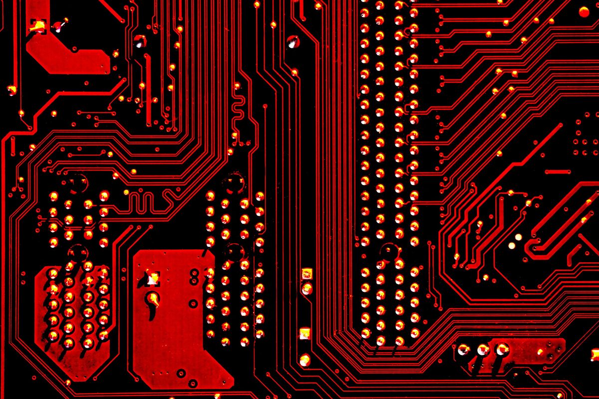 Red circuit grid.