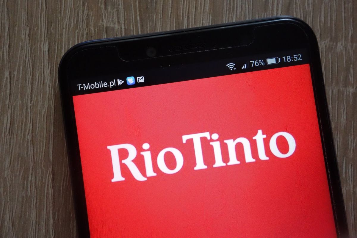 Rio Tinto logo on phone screen.