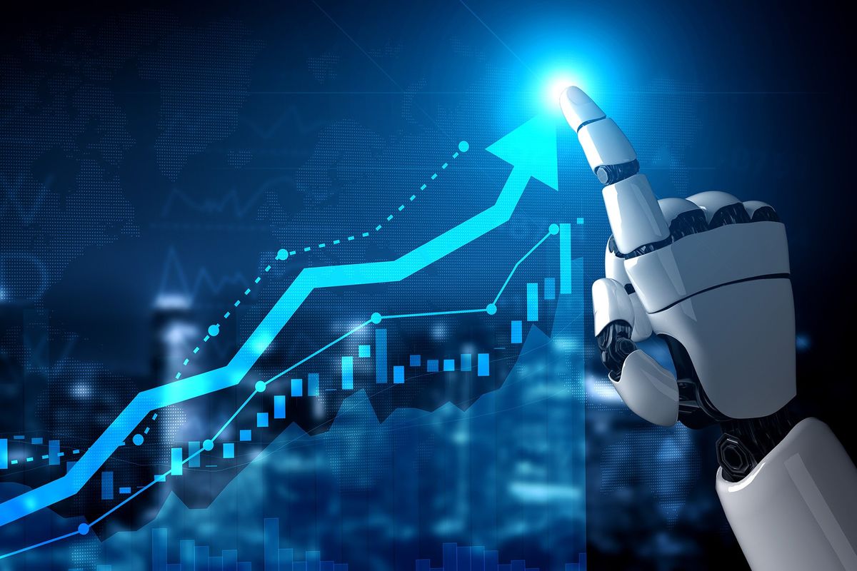 robot hand and stock chart