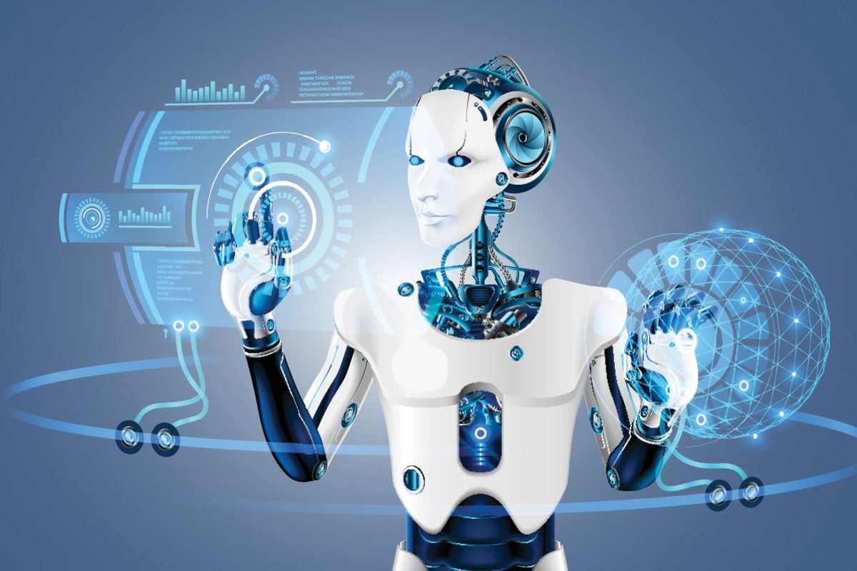 Robot using a futuristic 3D screen.