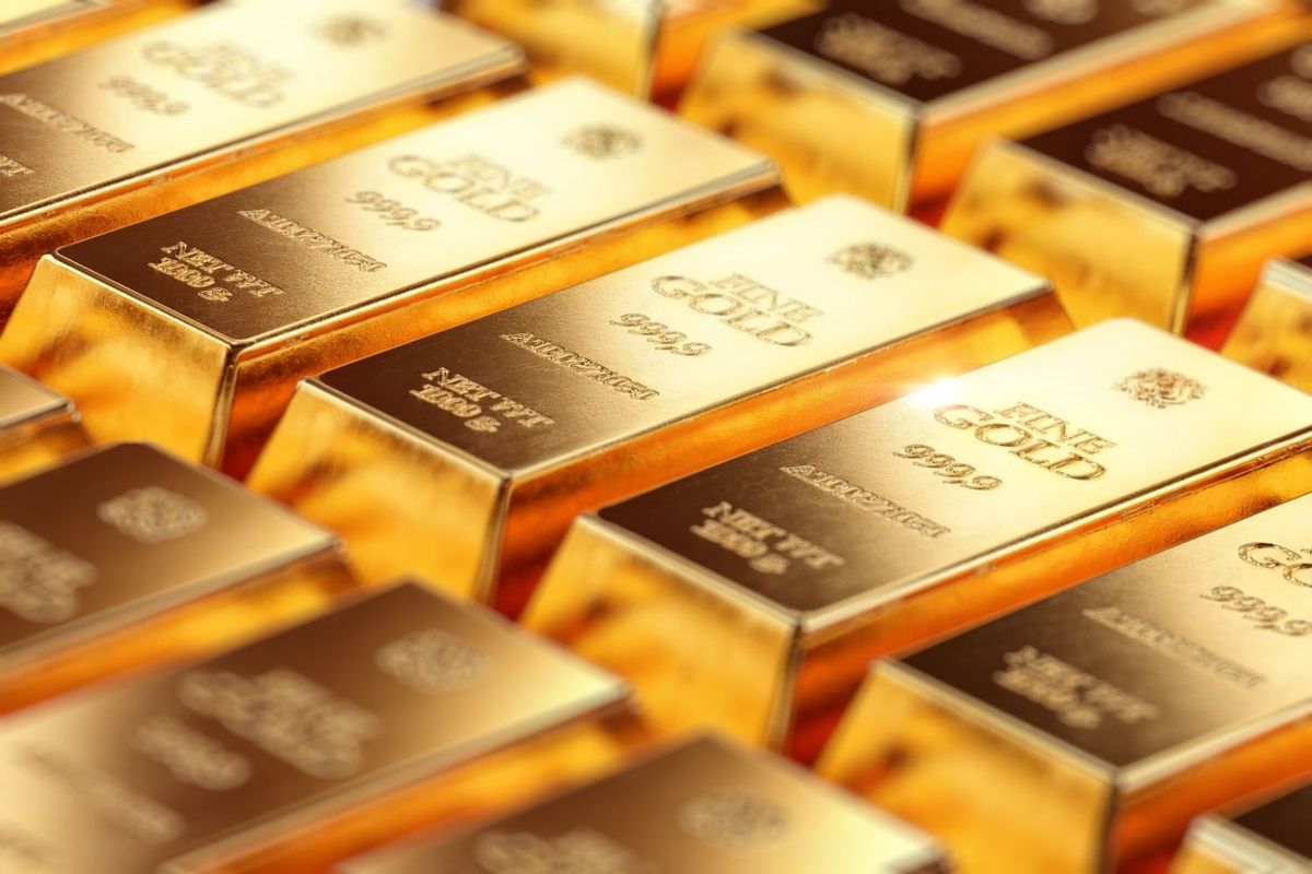 Rows of gold bars.