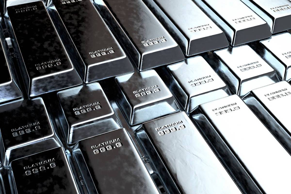 Rows of reflective platinum bars stacked closely.