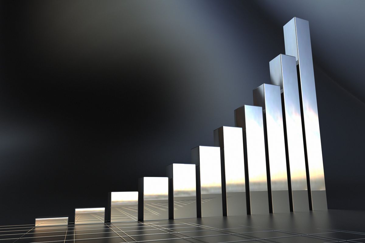 Silver bar chart going up.