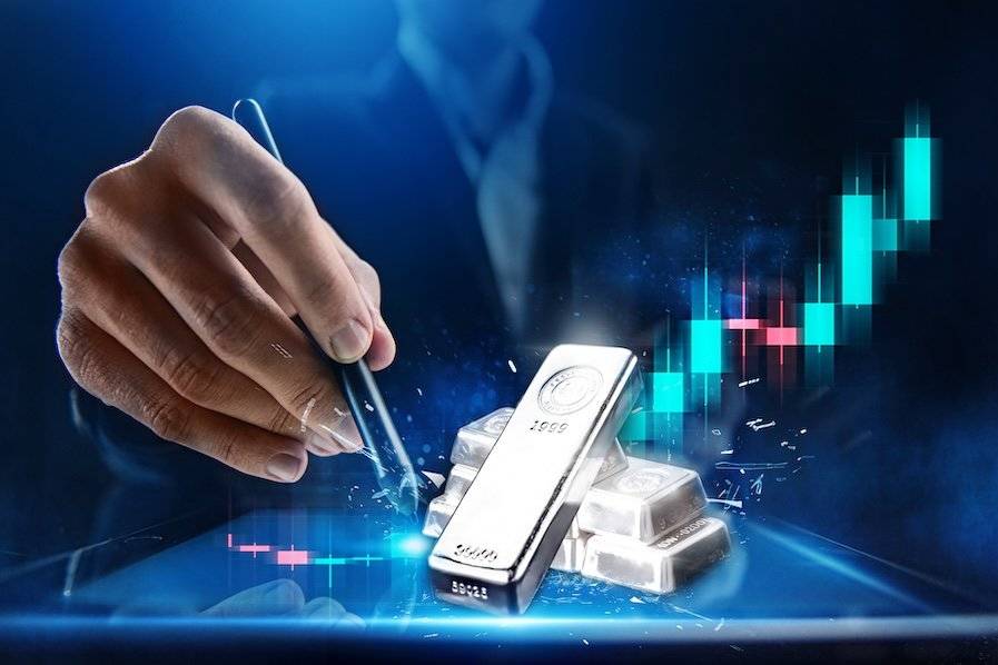 Silver bars and price chart.