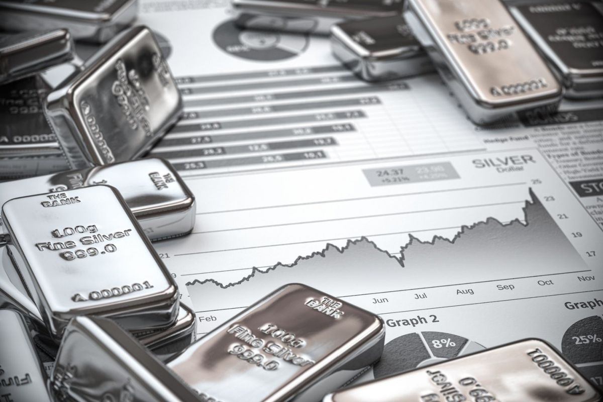 Silver bars in front of newspaper showing high price performance.