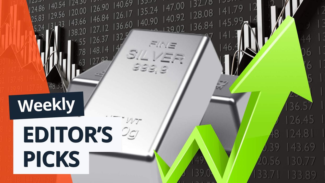 Silver bars, stock market chart, green upward arrow, "Weekly Editor's Picks" text overlay.