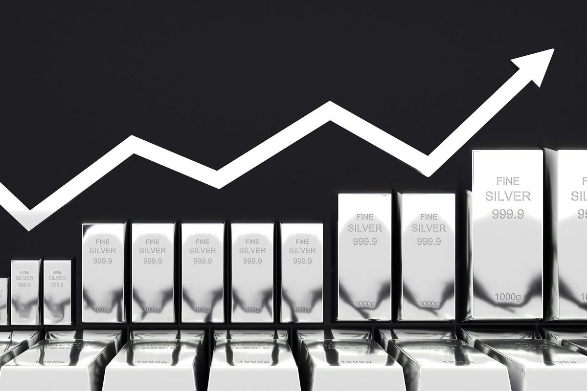 Silver bars with silver graph going up.