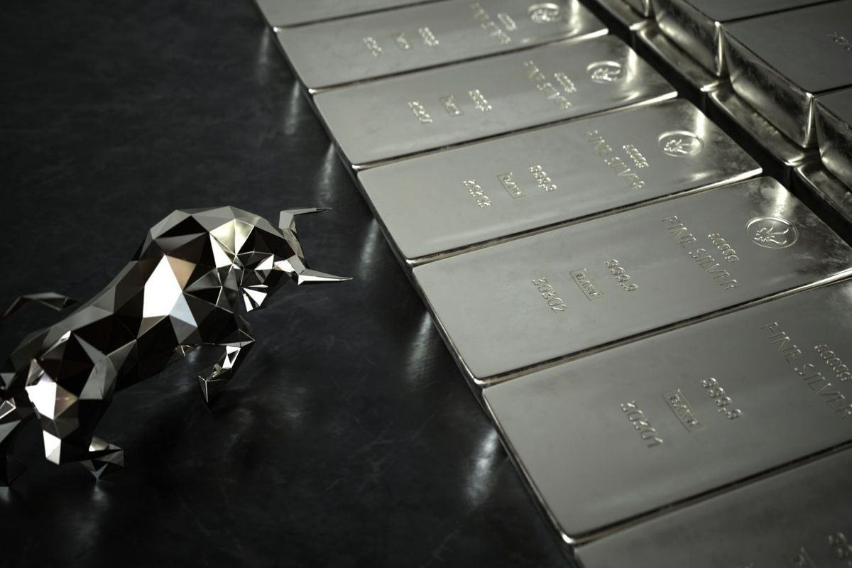 Silver bull with silver bars.