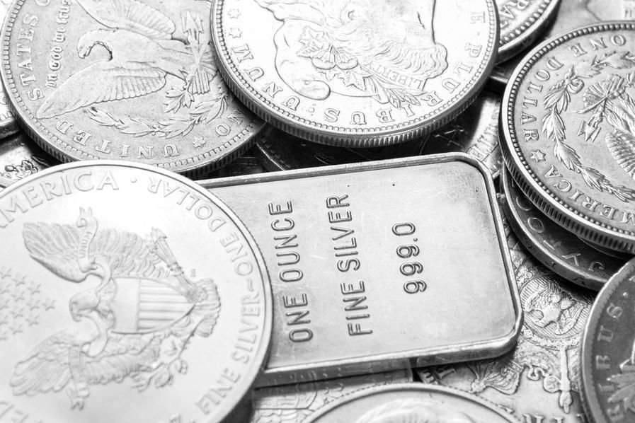 silver ounce coins and bar