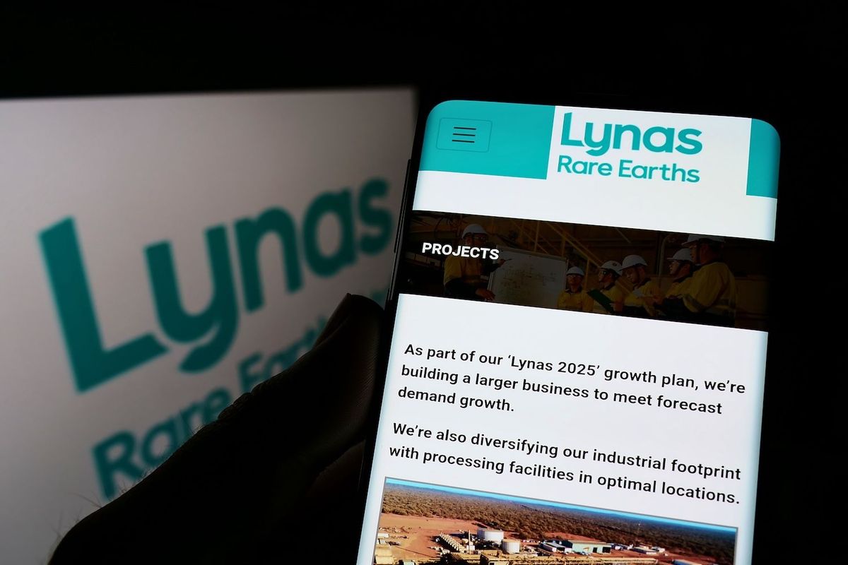 Smartphone displaying Lynas Rare Earths website with "projects" section visible.