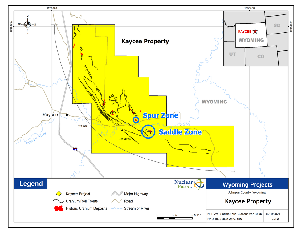 Spur Zone and Saddle Zone at Nuclear Fuel's Kaycee property