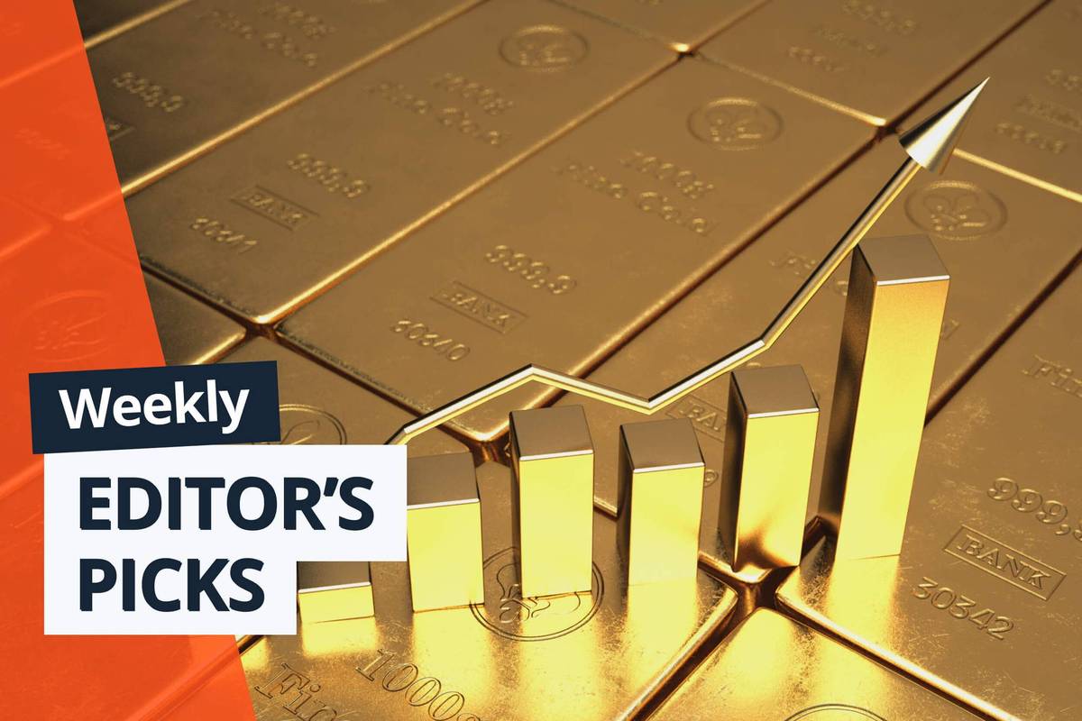 Stacked gold bars with rising graph and text reads: "Weekly Editor’s Picks."
