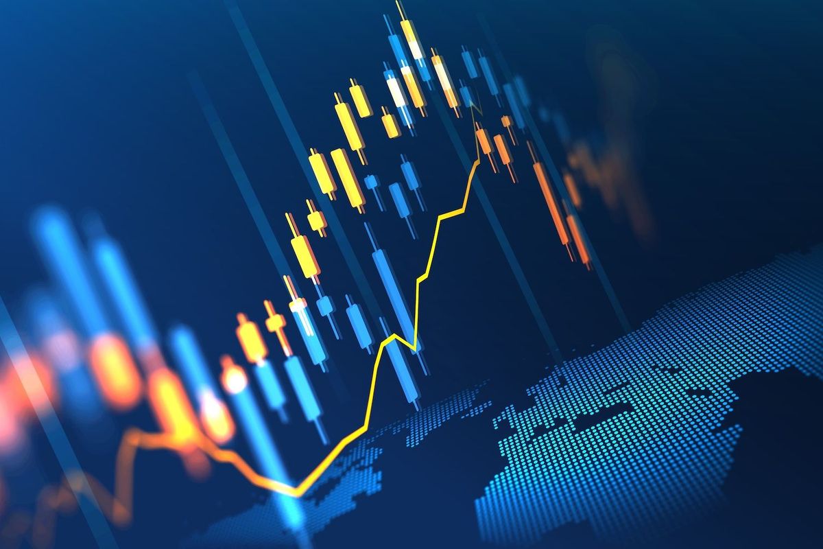 Stock chart over globe.