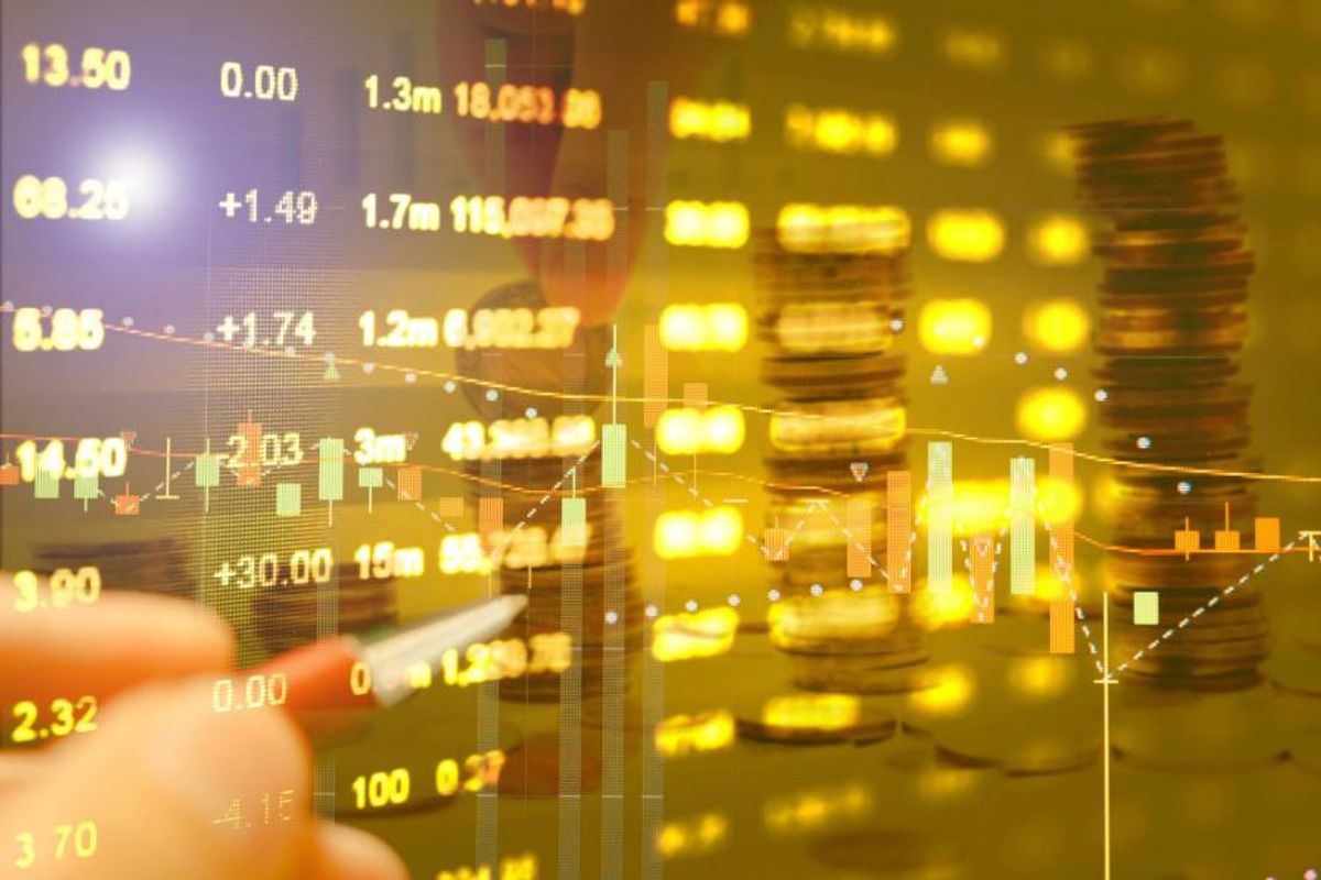 stock chart with gold coins