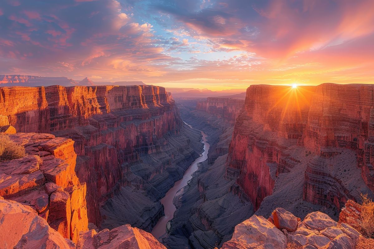 Sunset over canyon.