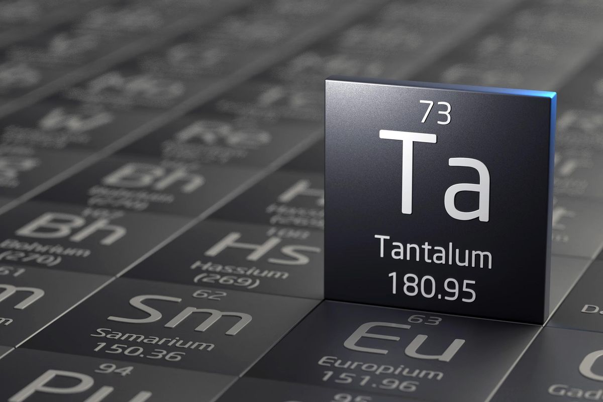 tantalum periodic symbol, metal mining 3d illustration