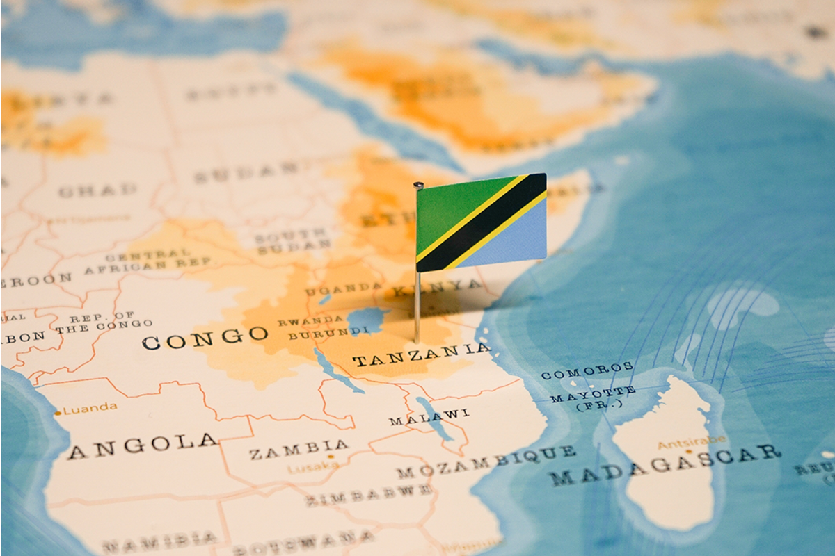 Tanzanian flag on map.