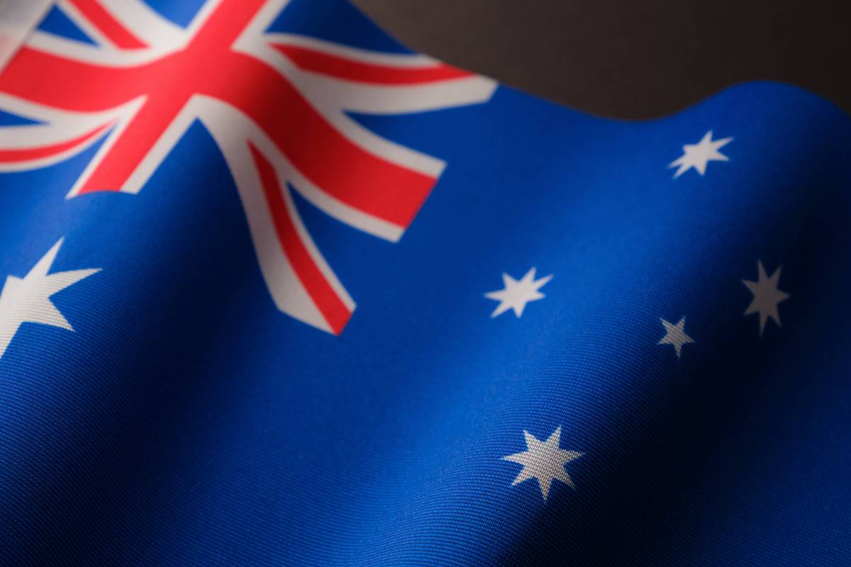 The Australian flag with a blue background, white stars, and the Union Jack in the upper left corner.