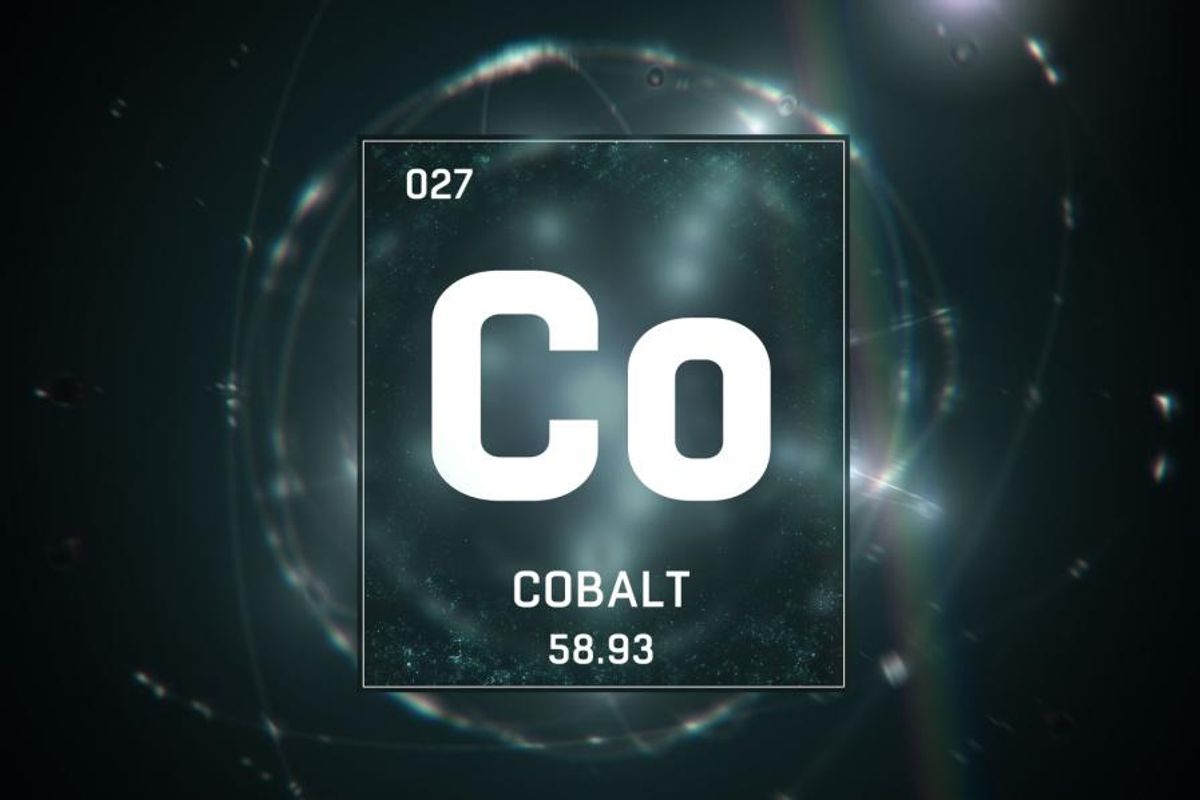 The cobalt periodic symbol with a rainbow in the background.