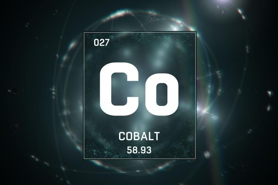 The cobalt periodic symbol with a rainbow in the background.