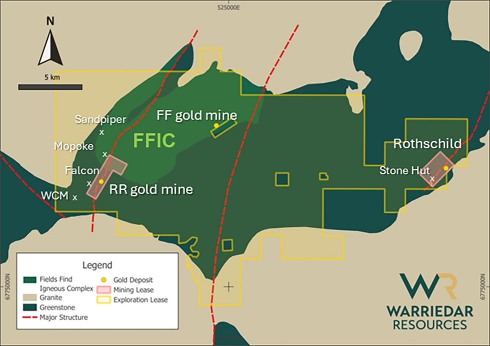 The Fields Find Project and the location of key prospects of Warriedar Resources