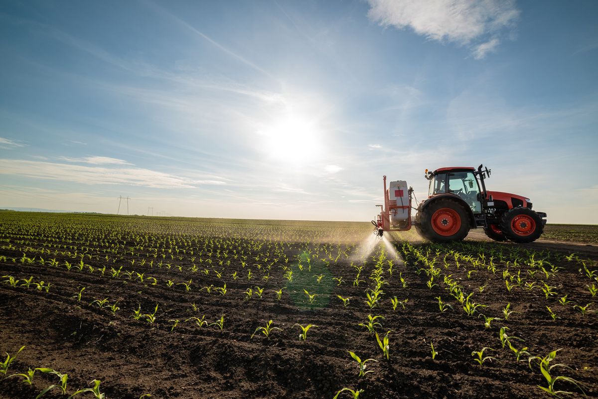 Tractor on farm field.