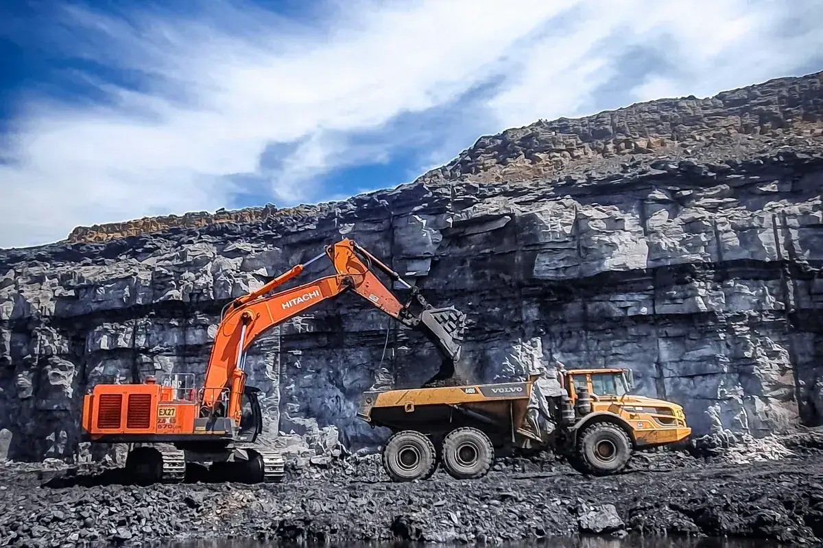 Trucks at mine site.