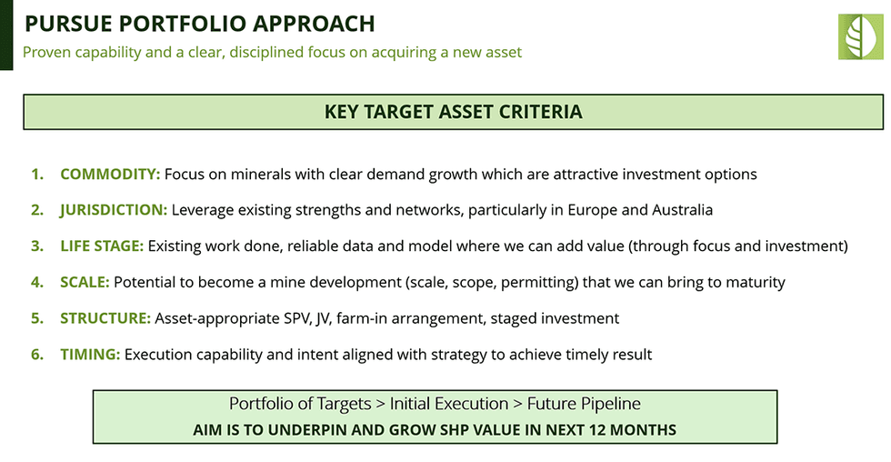 Turnstone Resources ' portfolio strategy with key asset criteria for investment and growth focus.