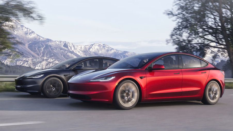 Two Tesla Model 3s.