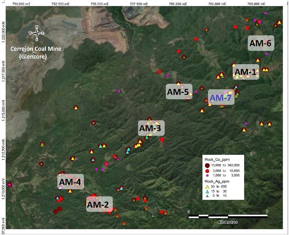 u200b Figure 2. AM District copper silver targets, AM-1 to 7.