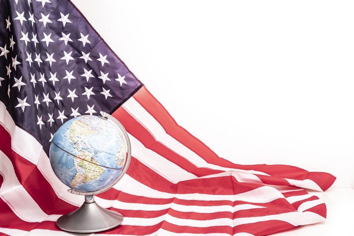 US flag and globe.