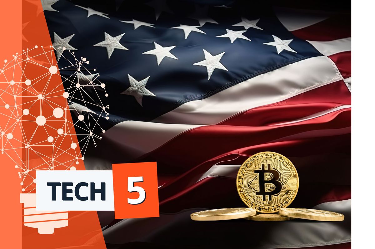 US flag, Bitcoins.