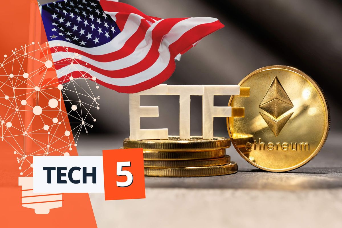 US flag, Ethereum coin.