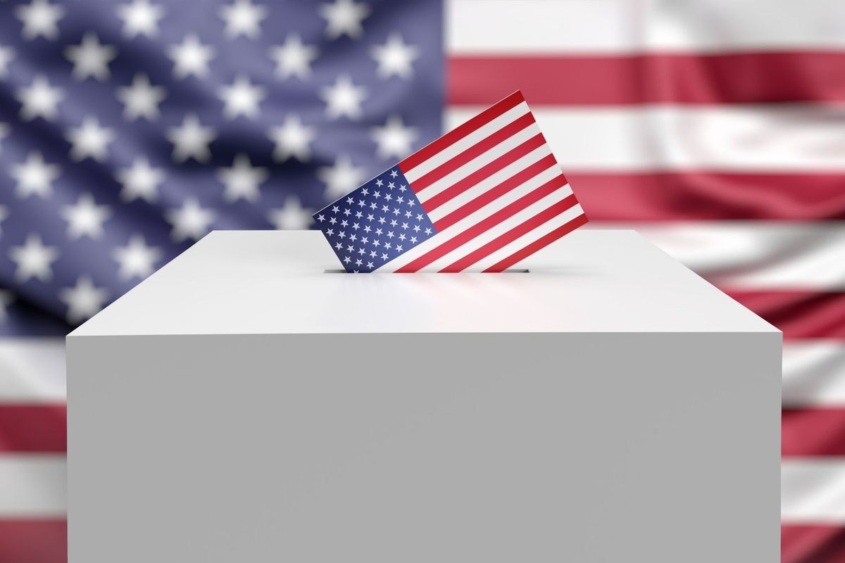 US flag in ballot box.