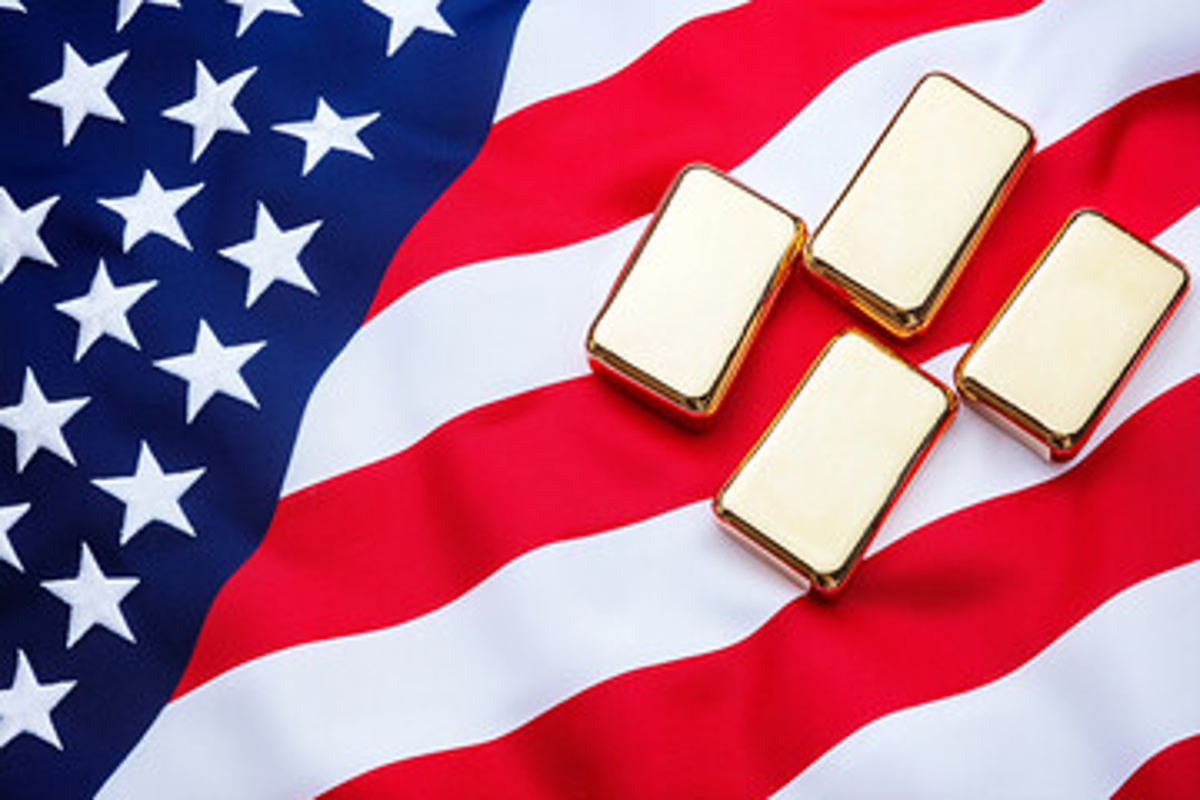 US flag with gold bars.