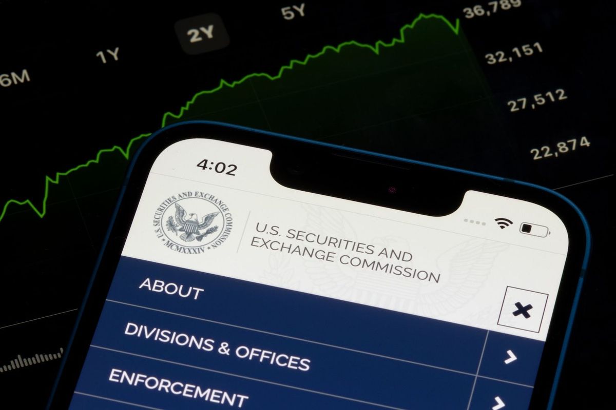 US Securities and Exchange Commission's website on cell phone.