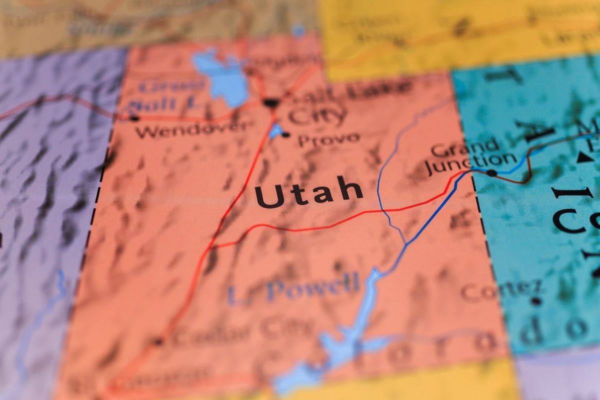 Utah in focus on a US map. 