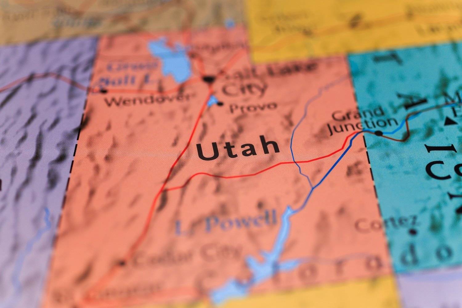 Utah in focus on a US map.