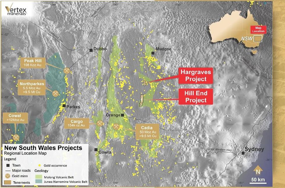 Vertex Minerals' Hill End gold project