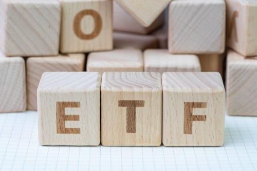 wooden letter blocks spelling ETF