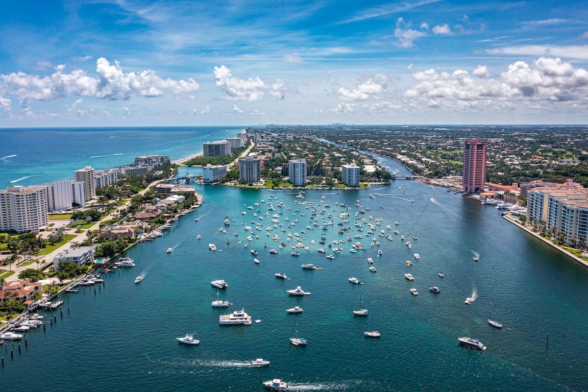 Yachts and hotels on Lake Boca Raton.