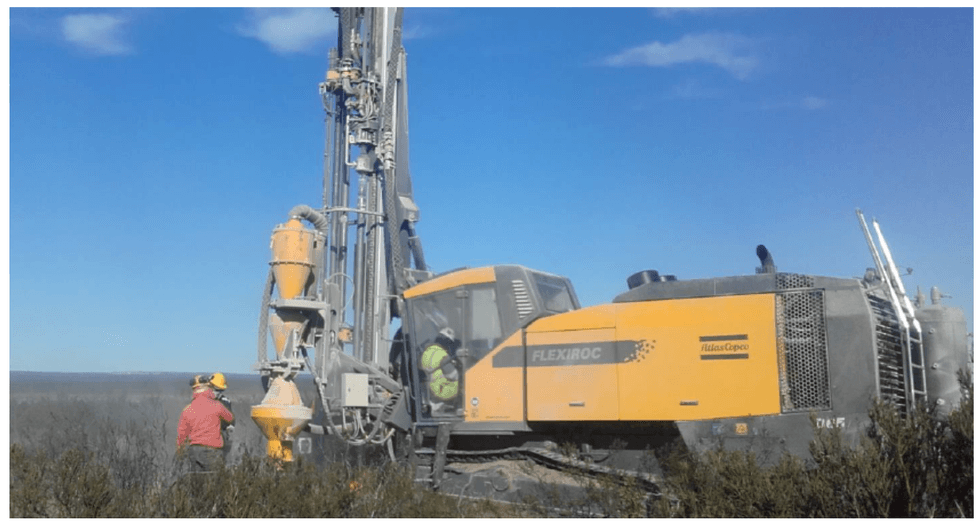 Yellow drilling rig at Blue Sky Uranium's Amarillo project