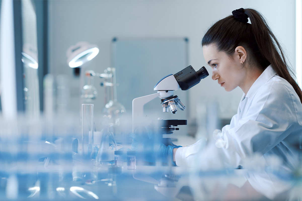 Young female researcher working in a lab.